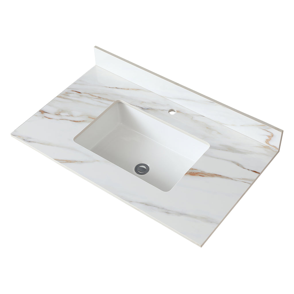 Elegant 37 Inch Carrara White Marble Vanity Top with Undermount Sink and Backsplash