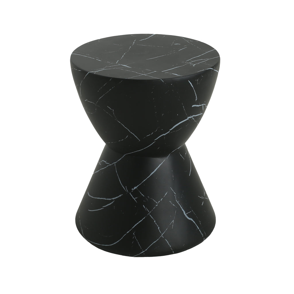 Modern Outdoor Lightweight Concrete MGO Side/End Table with Black Marble Finish