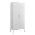Modern Storage Cabinet with Adjustable Shelves, Magnetic Door Stopper, Aluminum Alloy Handles, and Breathable Design in White Metal - 63 x 27.5 x 13.8 inches