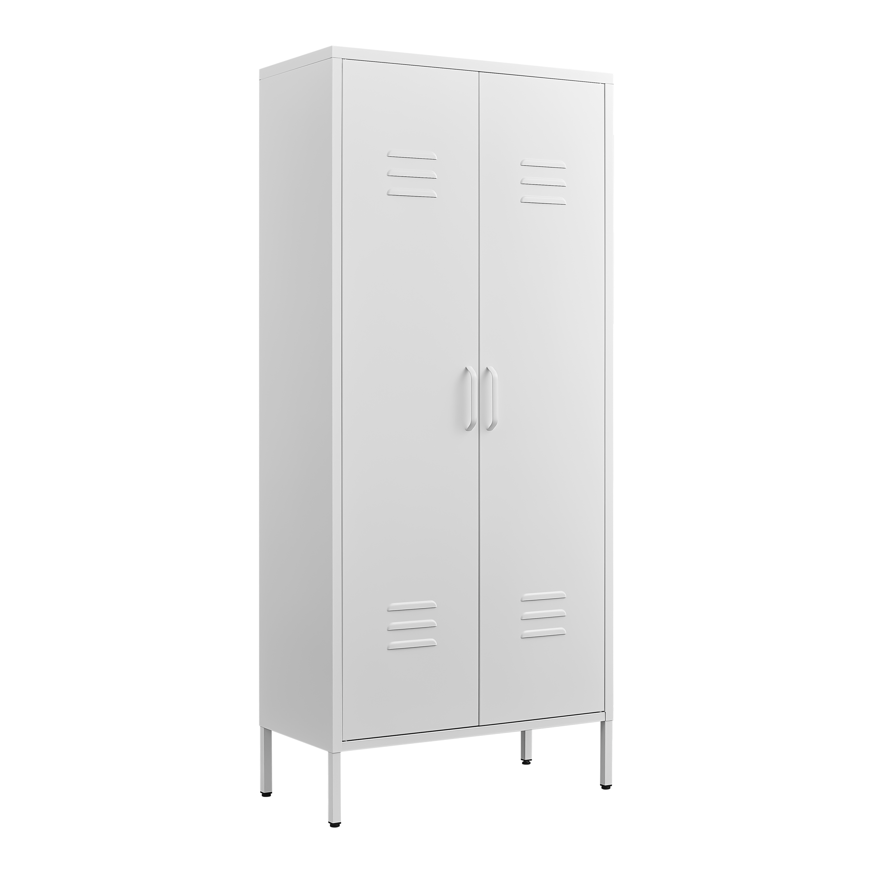 Modern Storage Cabinet with Adjustable Shelves, Magnetic Door Stopper, Aluminum Alloy Handles, and Breathable Design in White Metal - 63 x 27.5 x 13.8 inches