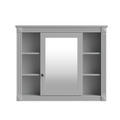 Modern Grey Wall Mounted Bathroom Storage Cabinet with Mirror, 35'' x 28'' MDF Medicine Cabinet with 6 Open Shelves and Adjustable Interior, Wall-Mounted Design