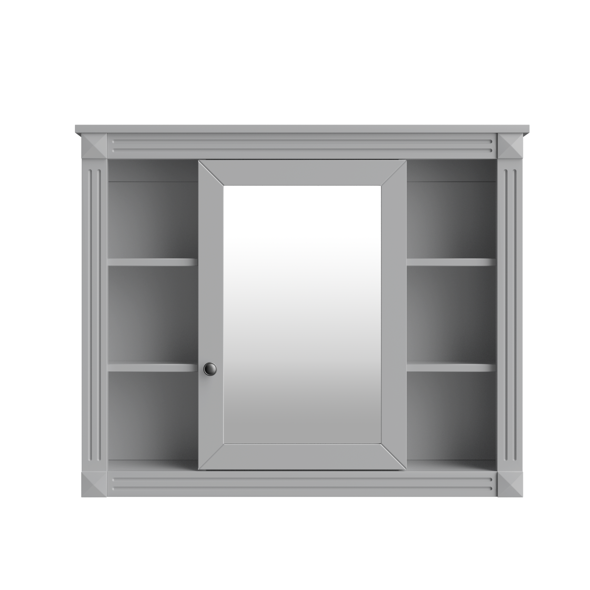 Modern Grey Wall Mounted Bathroom Storage Cabinet with Mirror, 35'' x 28'' MDF Medicine Cabinet with 6 Open Shelves and Adjustable Interior, Wall-Mounted Design