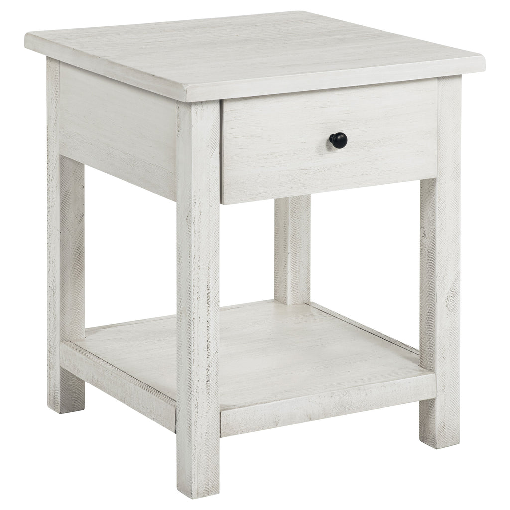 Castleton Distressed White 1-Drawer Wood End Table with Shelf - White Wood, 20x20x24.25 inches