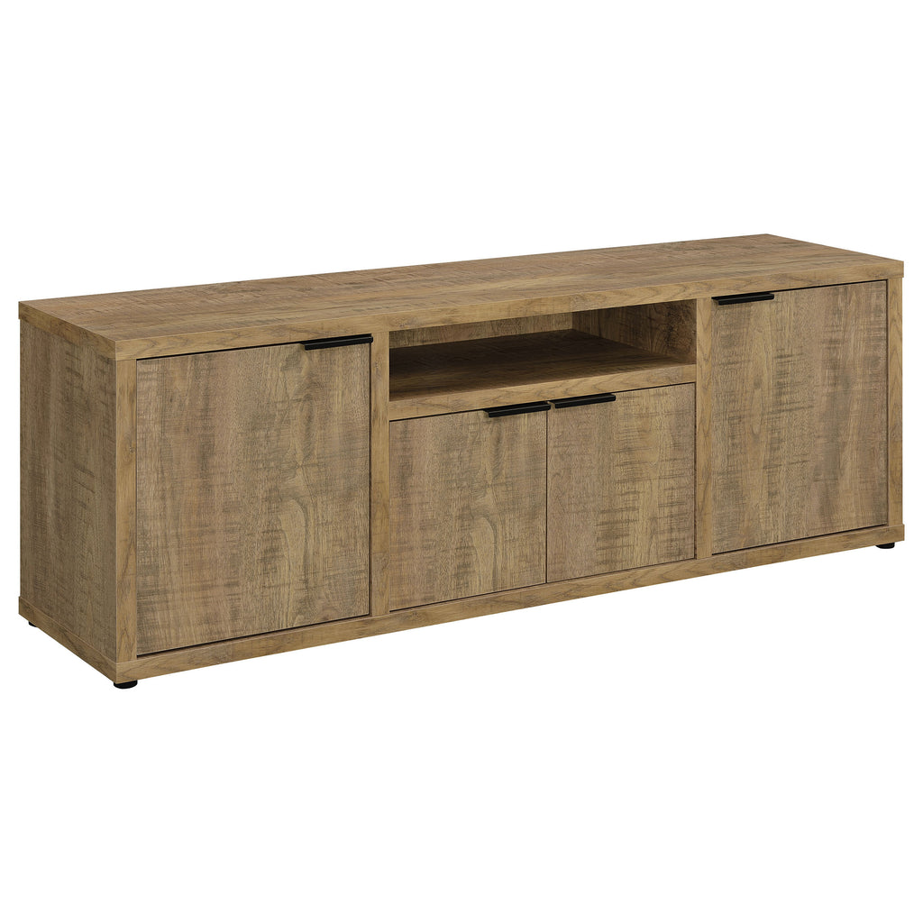 Noriega Mango-Style Farmhouse 4-Door Engineered Wood 60-inch TV Stand in Mango Finish with Hidden Storage and Textured Grain