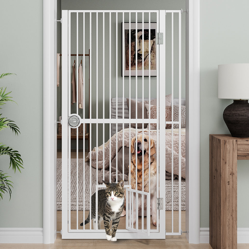 61' Extra Tall Cat Gate for Doorway , Adjustable Wide 34.3'-36.7' and included 4.13' extension kits, Suitable for Doorways or Kitchen, No Drilling Pressure Mount Kit, White