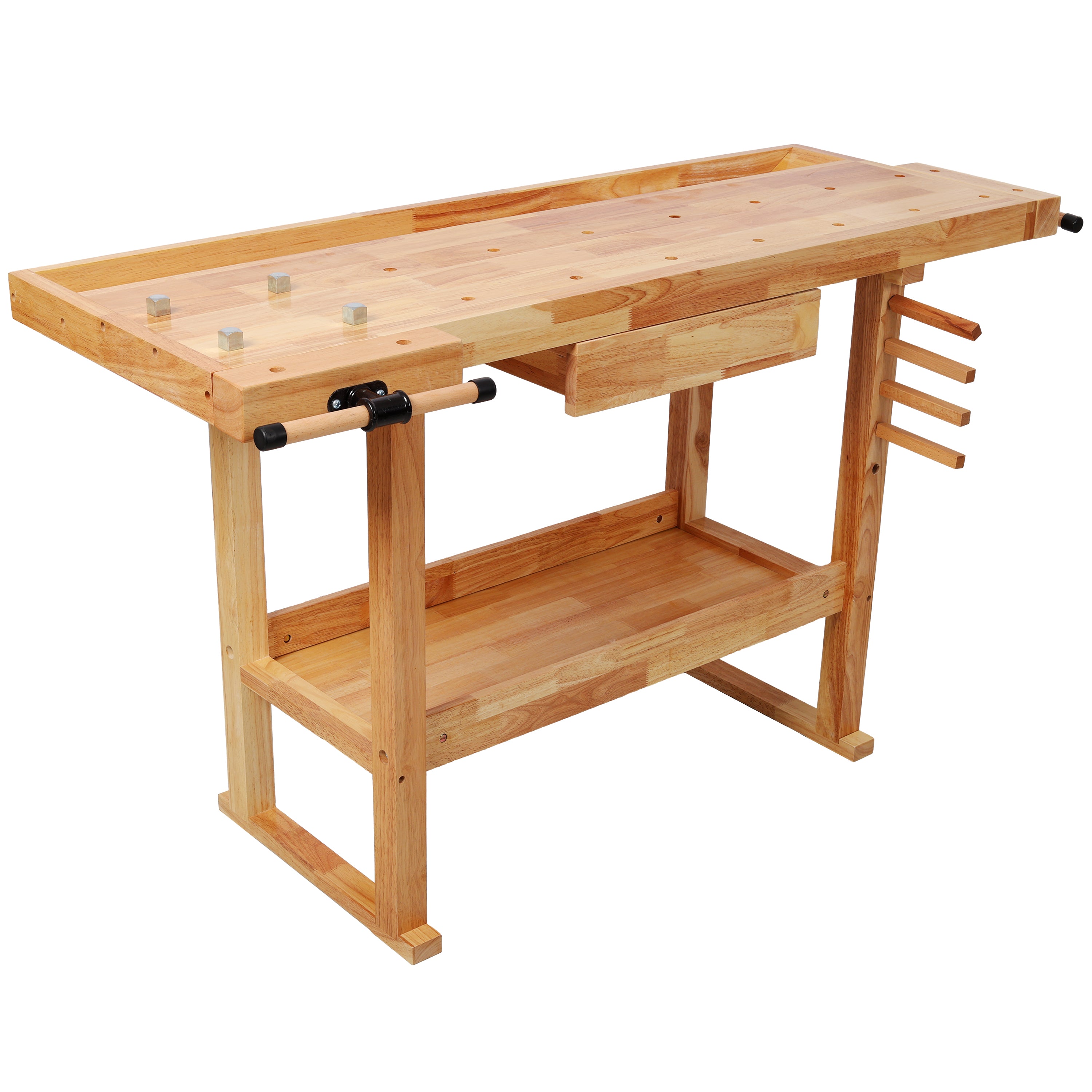 55' Wood Workbench, Heavy Duty Woodworking Bench with Adjustable Handle, 300Lbs Load Capacity Woodworking Table Work Bench with Storage for Garage, Workshop, Home Storage