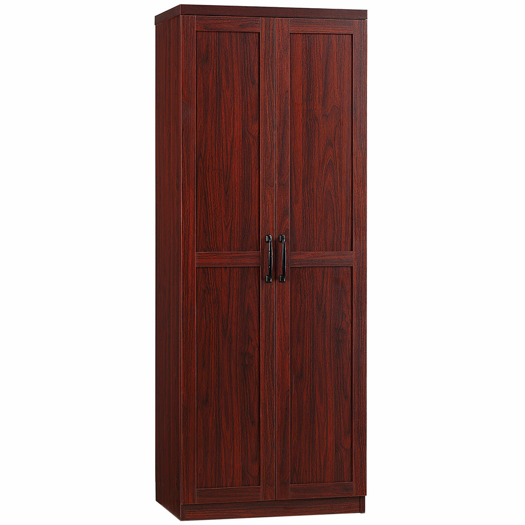 63' 2-Door Kitchen Pantry, Freestanding Storage Cabinet with 5-tier Shelving and 2 Adjustable Shelves for Dining Room, Cherry Wood Color