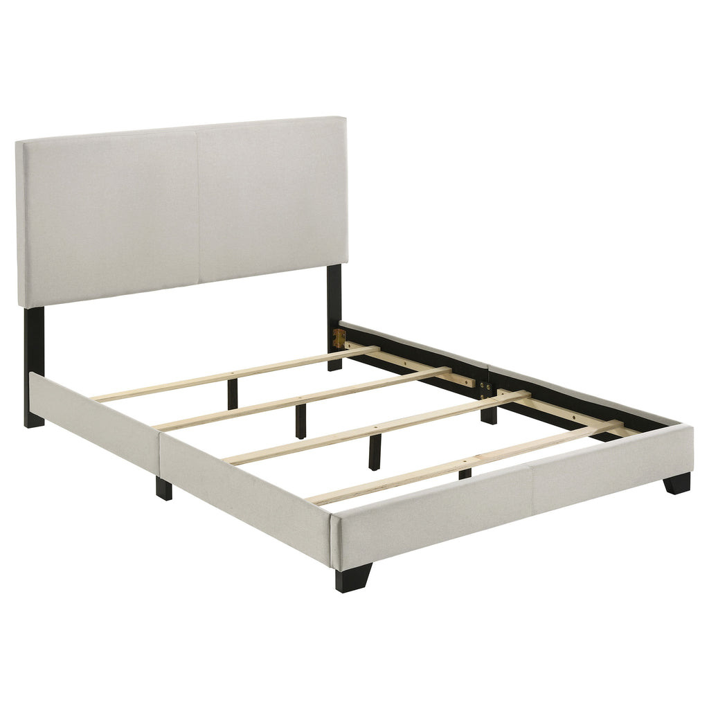 Efram Cream Upholstered Full Panel Bed with Solid Wood Legs - Cream Fabric, Medium Density Fiberboard Frame