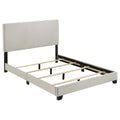Efram Cream Upholstered Full Panel Bed with Solid Wood Legs - Cream Fabric, Medium Density Fiberboard Frame