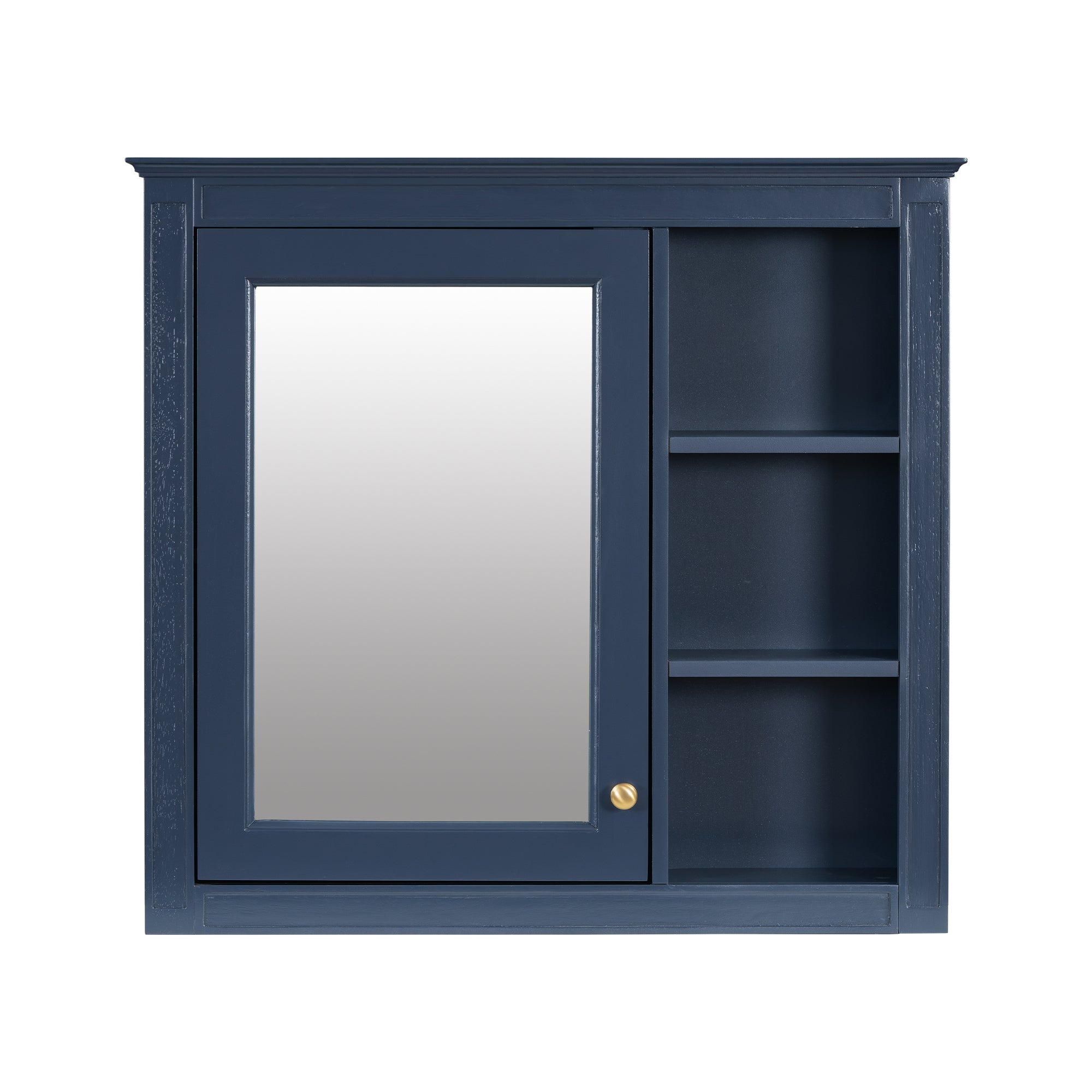 Modern Blue Wall-Mounted Medicine Cabinet with Mirror and 3 Open Shelves, 30'' x 28'' MDF Storage Cabinet