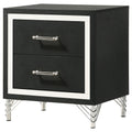 Malcolm Black 2-Drawer Nightstand with Chrome Trim and Acrylic Accents in Black Finish, Engineered Wood