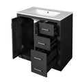 Retro Style 30'' Bathroom Vanity with Ceramic Sink, Solid Wood Frame Storage Cabinet, Freestanding Set with 3 Drawers & Soft Closing Doors in Black