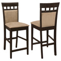 Beige and Cappuccino Upholstered Counter Height Stools Set of 2 with Cappuccino Finish and Microfiber Fabric