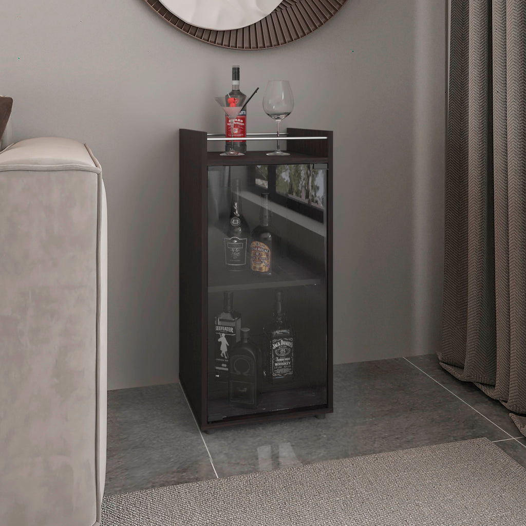 Theba Minibar Cabinet 2 Doors, Open Shelf And Compact Design, Modern Bar Storage, Black