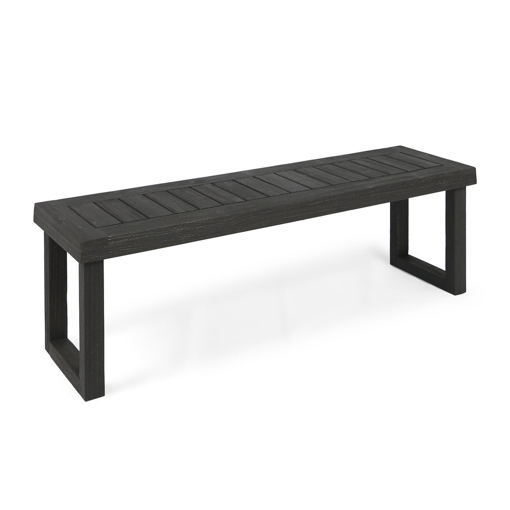 Realm Outdoor Bench with Slat Panel Top and Acacia Wood Base, Dark Grey