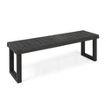 Realm Outdoor Bench with Slat Panel Top and Acacia Wood Base, Dark Grey