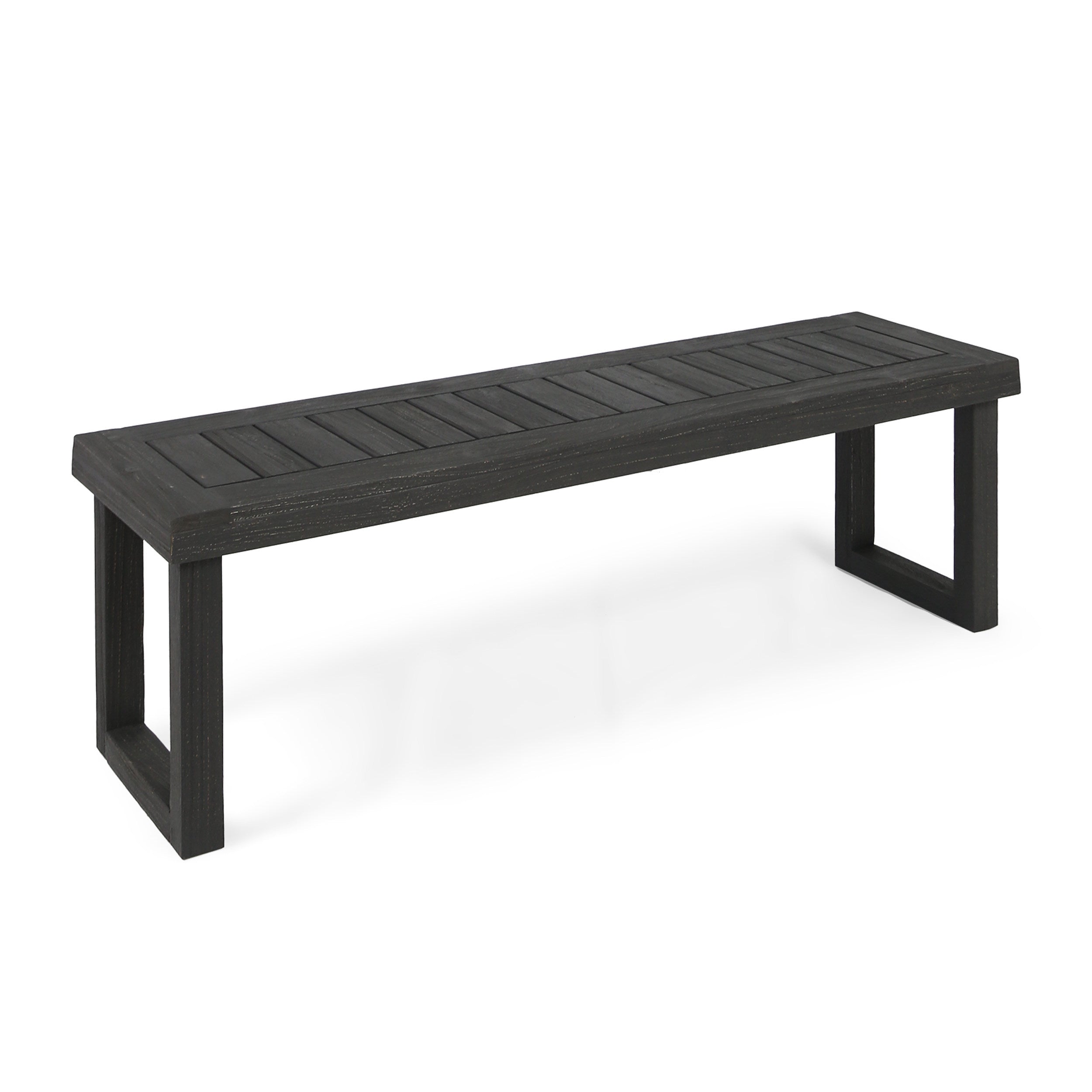 Realm Outdoor Bench with Slat Panel Top and Acacia Wood Base, Dark Grey