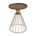 Hollow Edge Retro Art Pine Side Table with Antique Gold and Natural Color, Iron and Pine Construction, 18-Inch Diameter
