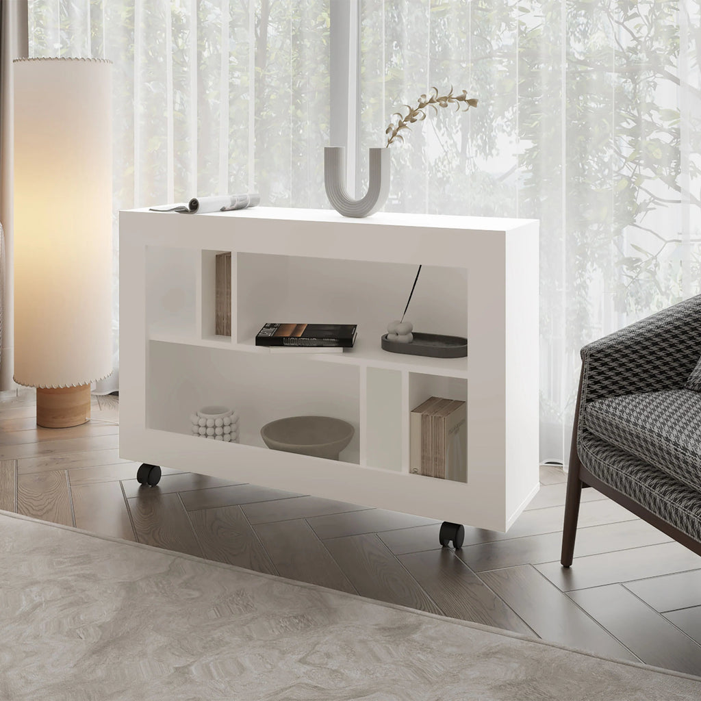 White Console Table in Melamine with Open Storage