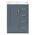 Modern Blue 24' Bathroom Vanity with Integrated Ceramic Sink, 1 Door 3 Drawers Cabinet for Small to Medium Bathrooms