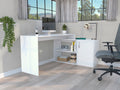 Axis Modern L-Shaped Computer Desk with Open & Closed Storage -White