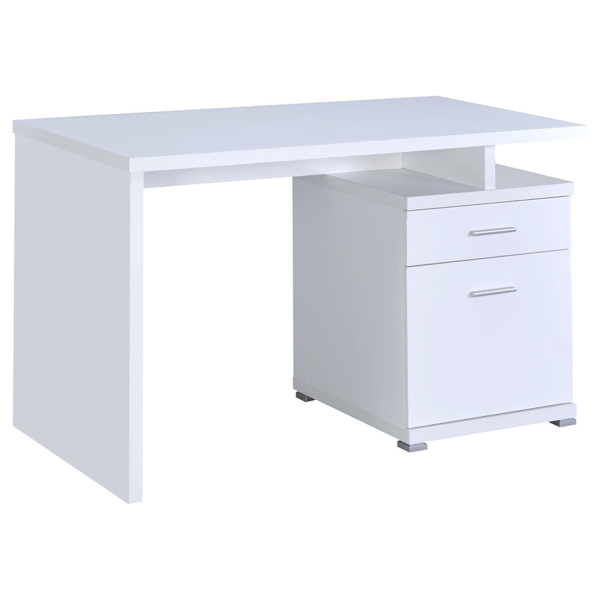 White 2-Drawer Reversible Office Desk with Modular Design, White Finish, Wood Material, 47.25 x 23.5 x 29.5 Inches