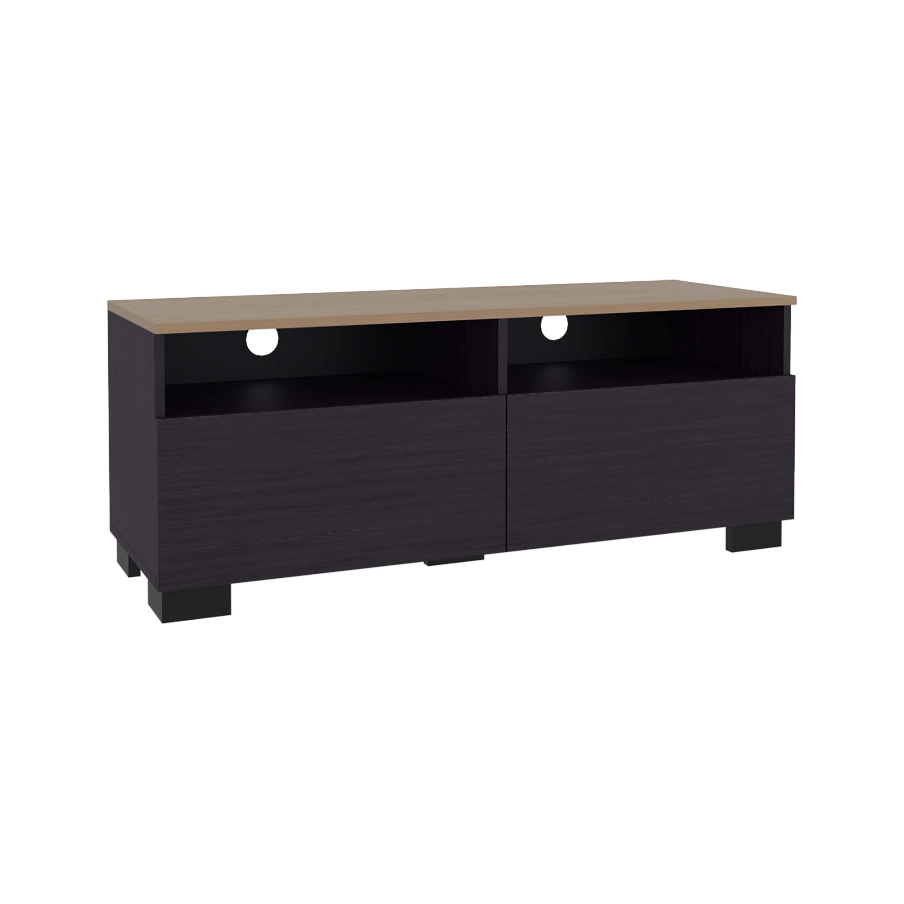Wenge and Natural Oak TV Stand with a Door and Open Storage