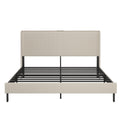 King Size Platform Bed, Metal Frame with Charging Station, Beige, Wood and Metal, 79.92 x 77.95 x 47.24 inches