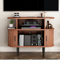 Large Round Record Player Stand with Charging Station & USB Ports, Record Storage Cabinet, Mid Century Modern Turntable Stand for Bedroom Living Room (WALNUT)