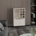 Aster 23' Wide Double Door Bar Cabinet and Glass door comparment, Eight bottle cubbies and stemware