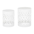 Modern Outdoor Metal End Table Set of 2 with Cylindrical Design in White Iron