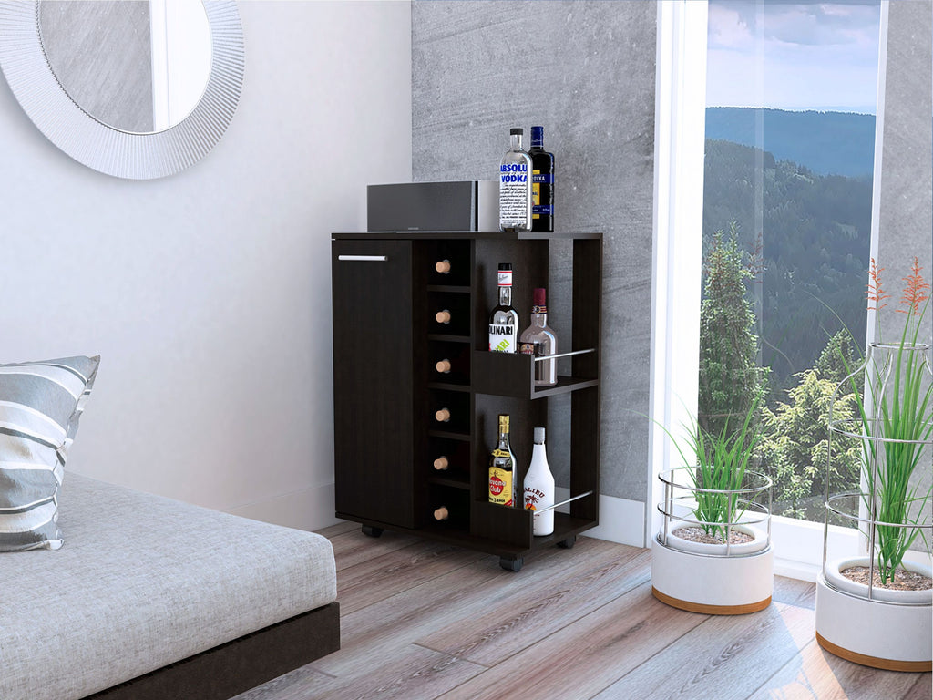 2-Shelf 6-Bottle Bar Cart with Division Wenge