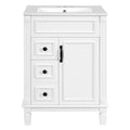Modern White Bathroom Vanity with Ceramic Sink, 24' Compact Cabinet with 2 Drawers & Adjustable Shelf, Solid Wood and MDF Construction