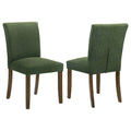 Conifer Green Upholstered Dining Side Chair Set of 2: Modern Armless Design with Curved Back Support, Green Fabric on Brown Wood Legs