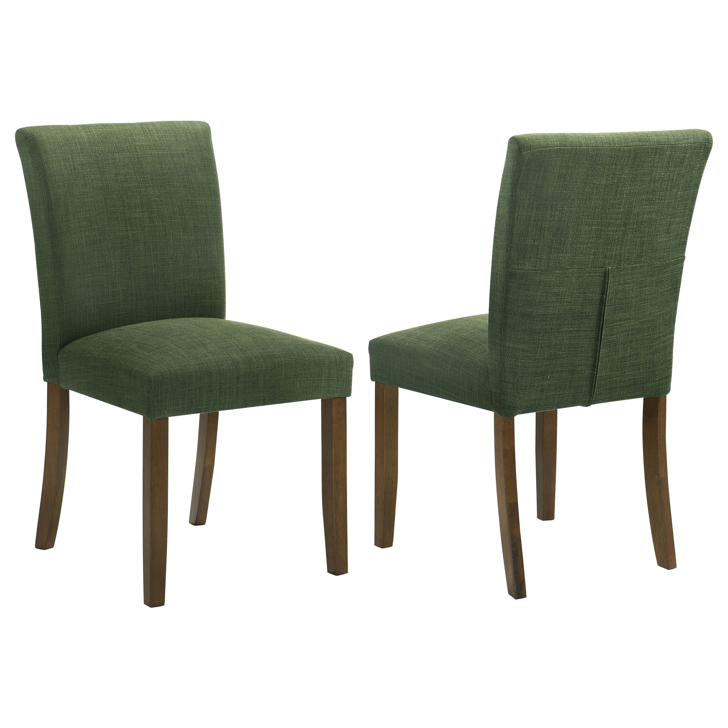 Conifer Green Upholstered Dining Side Chair Set of 2: Modern Armless Design with Curved Back Support, Green Fabric on Brown Wood Legs