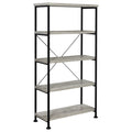 Grey Driftwood 4-Shelf Bookcase: Modern Industrial Storage with Wood and Metal Finish, 63in H x 31.5in W x 14.25in D