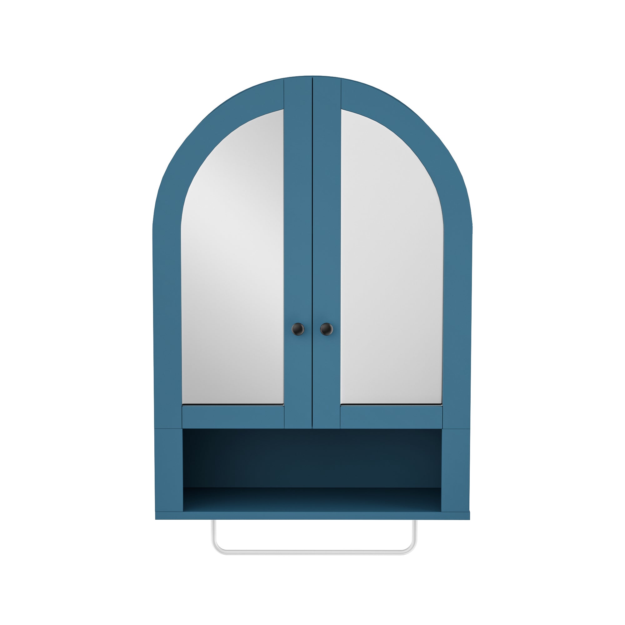 Wall Mounted Arched Cabinet with Mirrored Doors and Adjustable Shelves for Laundry Room, Bathroom, Kitchen