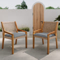 Modern Outdoor Dining Chairs Set of 2 - All Weather Acacia Wood & Wicker Armchair with Armrests, Heavy Duty 400 lbs Capacity,  Set of 2 per Box, for Patio, Garden, or Deck