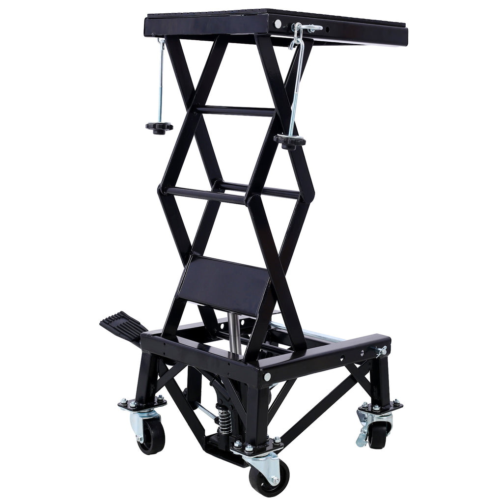300 lbs Hydraulic Motorcycle Scissor Jack Lift Foot Step Wheels for Small Dirt Bikes,black color