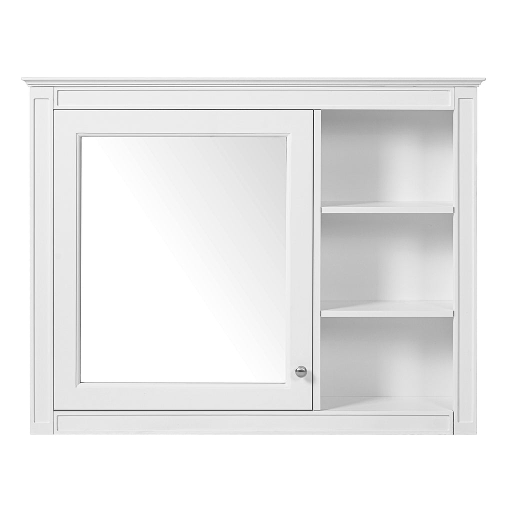 Modern Wall-Mounted Medicine Cabinet with Mirror, 36'' x 28'', White Finish, Adjustable Shelf, MDF and Solid Wood Construction