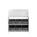 Kids Bookshelf with 6 Fabric Storage Bins, Multi-Functional Children's Bookcase and Toy Organizer in White & Gray, MDF Construction, 24.8 x 11.8 x 27.95 inches