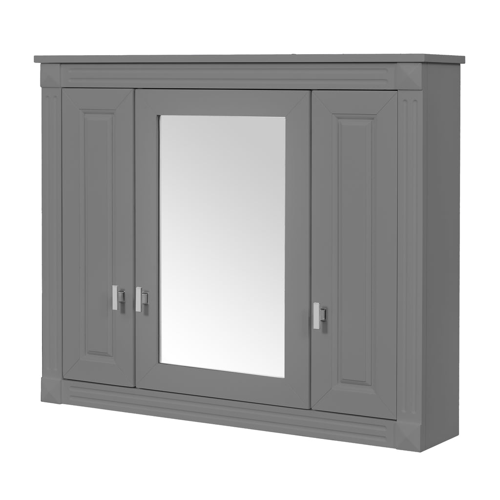 Modern Gray Wall-Mounted Bathroom Cabinet with Mirror and 4 Shelves, MDF Construction, Rectangular Design
