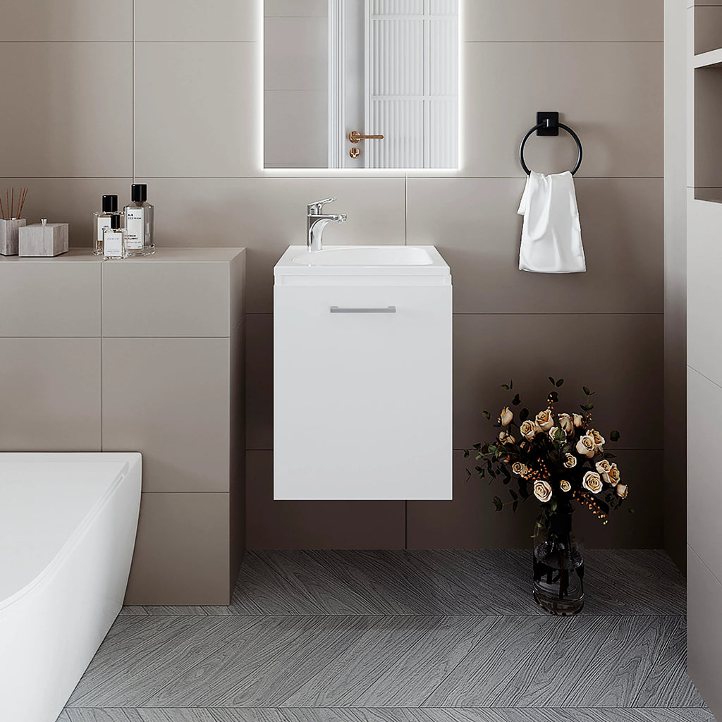 White Bathroom Vanity with Integrated Sink