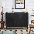 44.3'' Mid Century Modern Buffet Cabinet with Storage, Farmhouse Sideboard with Vertical-stripe Patchwork Design & Adjustable Shelves, TV Stand for Living Room Kitchen Dining Room Entryway, Black