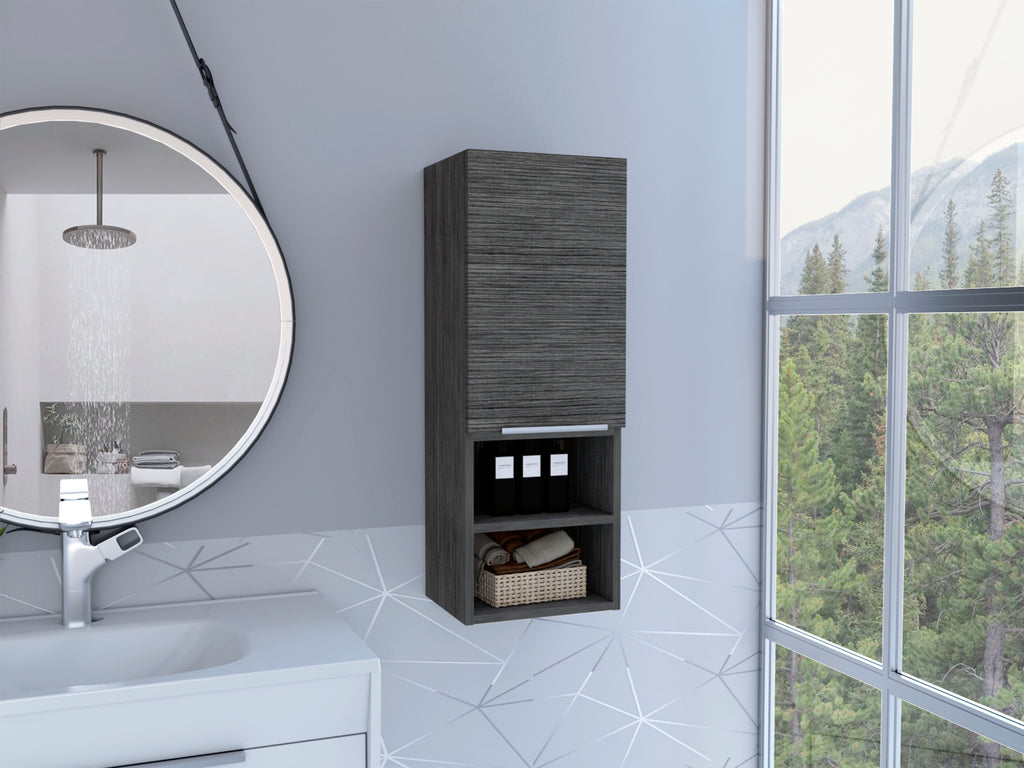Mila Bathroom Cabinet, Two Interior  Shelves, Two External Shelves, Single Door Cabinet -Smokey Oak