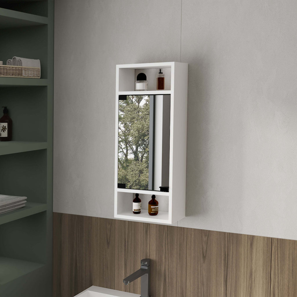 White Medicine Cabinet with Mirrored Door and Open Storage