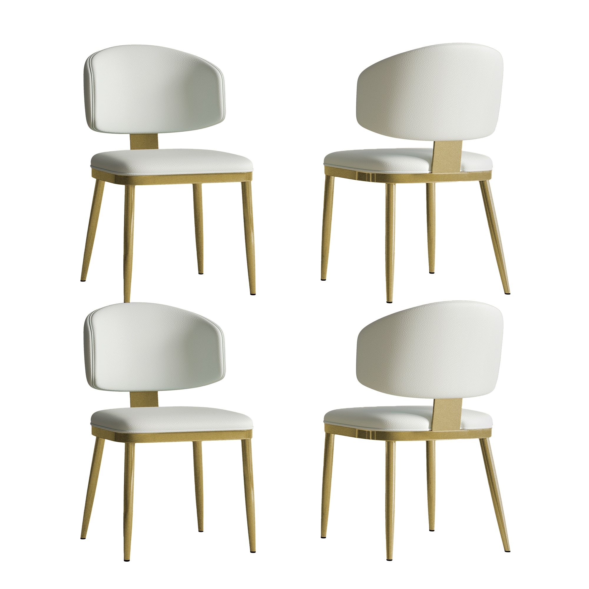 Modern PU Leather Metal Dining Chairs Set of 2, White, for Kitchen and Dining Room