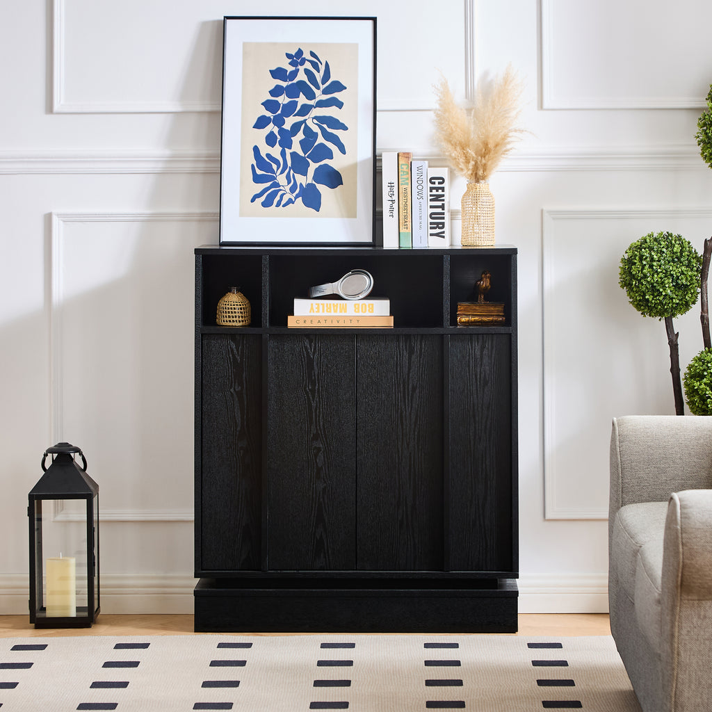 Sideboard Buffet Cabinet with Storage, Farmhouse Fluted Sideboard with 2 Doors & Adjustable Shelves, TV Media Console, Storage Cabinet for Entryway Hallway Kitchen Dining Living Room, Black