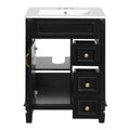 Modern Black Bathroom Vanity with Ceramic Sink, 24' Compact Cabinet with 2 Drawers and Adjustable Shelf