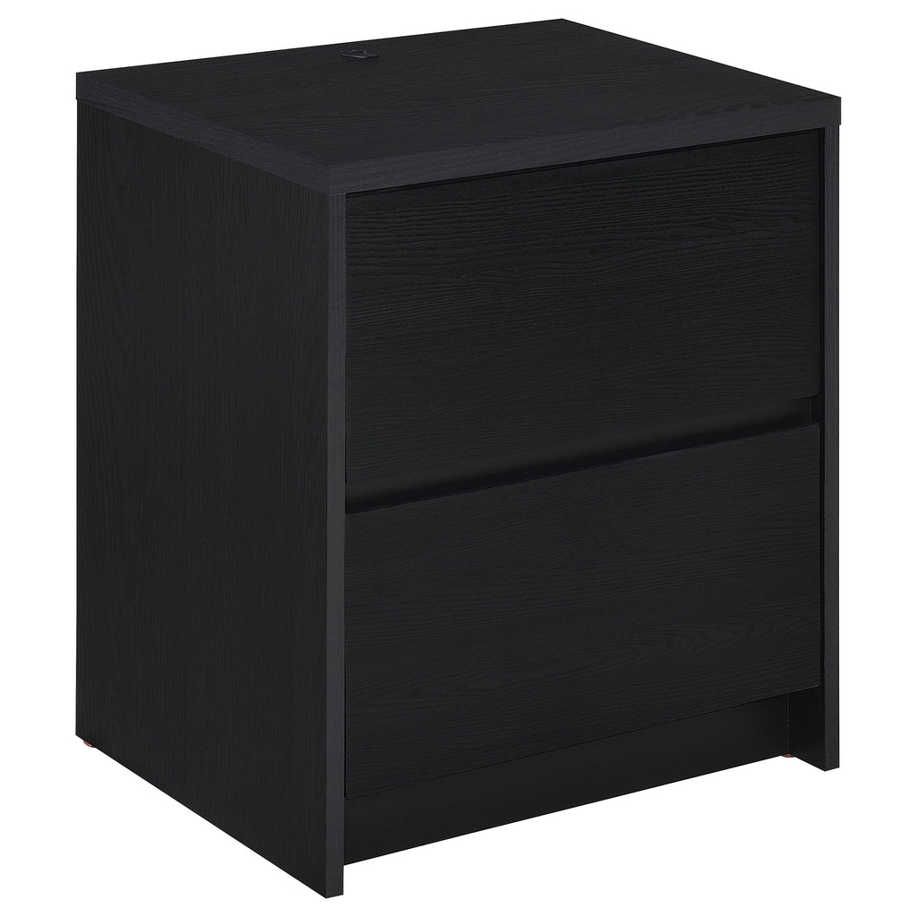 Geary Black 2-Drawer Nightstand with LED Lights and USB Charging Ports in Engineered Wood, 23.5H x 19.75W x 15.5D